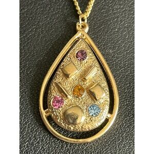 Vintage Sarah Coventry Necklace Zade Jewel Tone Rhinestone Teardrop Pendant